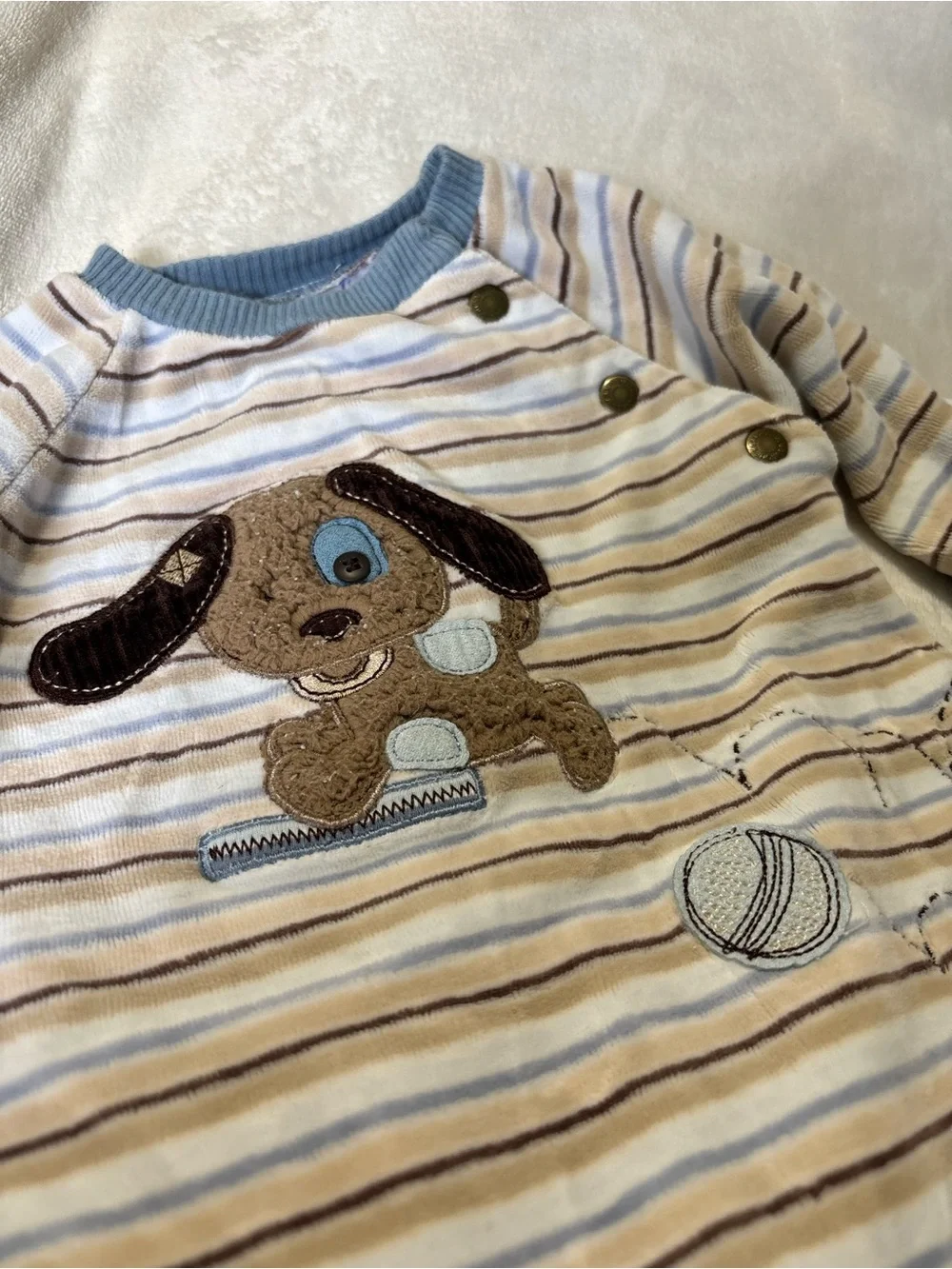 Y2K vintage Striped One-Piece pajama with Animal Appliqué sleepsack 3-6 months